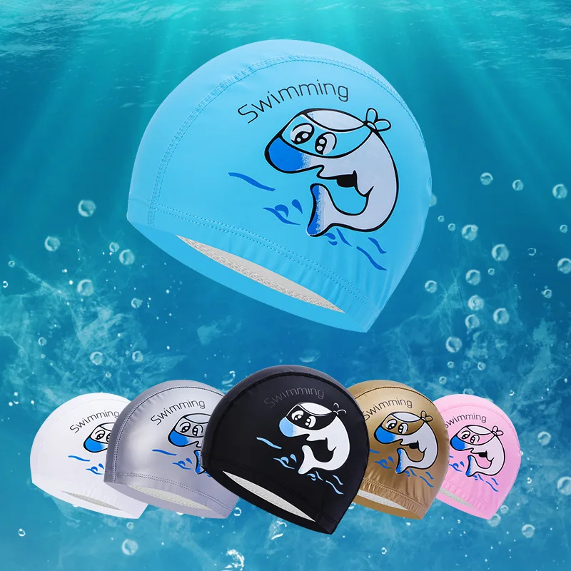 1 Stück Kinder-Schwimmkappe mit Cartoon-Motiv, Elastischer Stoff, Wassersport, Ohrenschutz, Badekappe für Jungen und Mädchen
