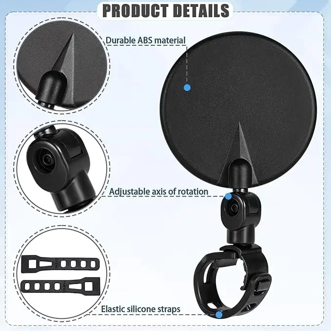 360° Adjustable Bike Rearview Mirror Rotatable Wide Angle Convex Easy Install Cycling Accessory for MTB Road Bike Adult Gift