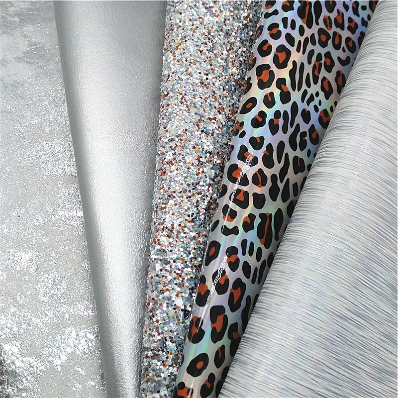 Silver Glitter Leather Sheets Iridescent Leopard Faux Leather Metallic Faux Leather Iridescent Faux Leather For Bows DIY W348