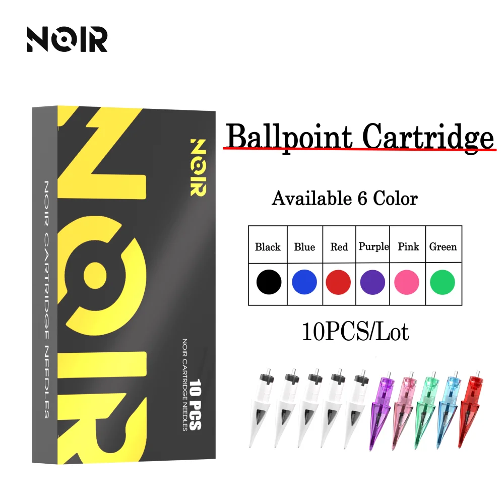 10pcs Noir Ballpoint Tattoo Cartridge Needles 6 Color for Rotary Tattoo Machine Universal Drawing Practice Tattoo Supplies