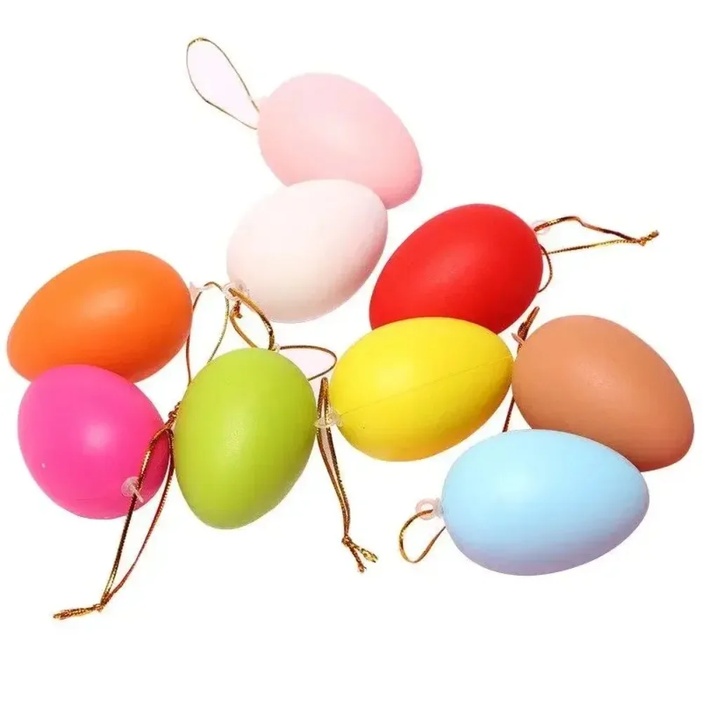 12PCS Children Painting Egg Toy With Rope Gifts Plastic Hanging Easter Arts Crafts DIY Toys Fun Funny Gadgets Kid Birthday Gift