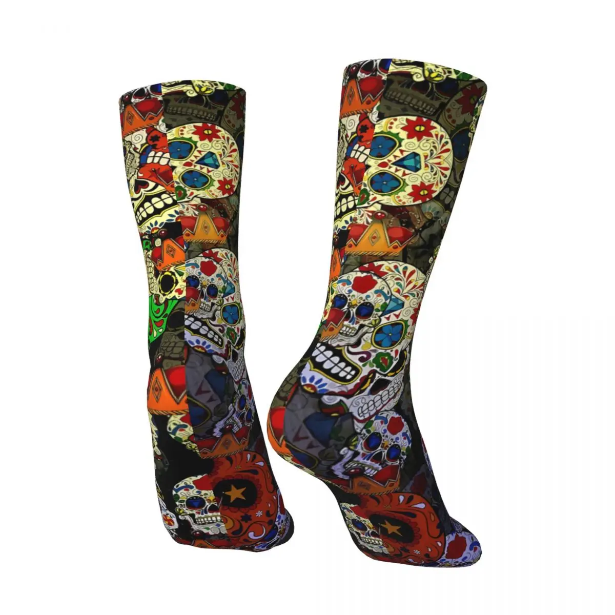 Retro Colorful Sugar Skulls Men's Socks Day Of The Dead Mexico Skull Unisex Street Style Pattern Printed Funny Crew Sock Gift