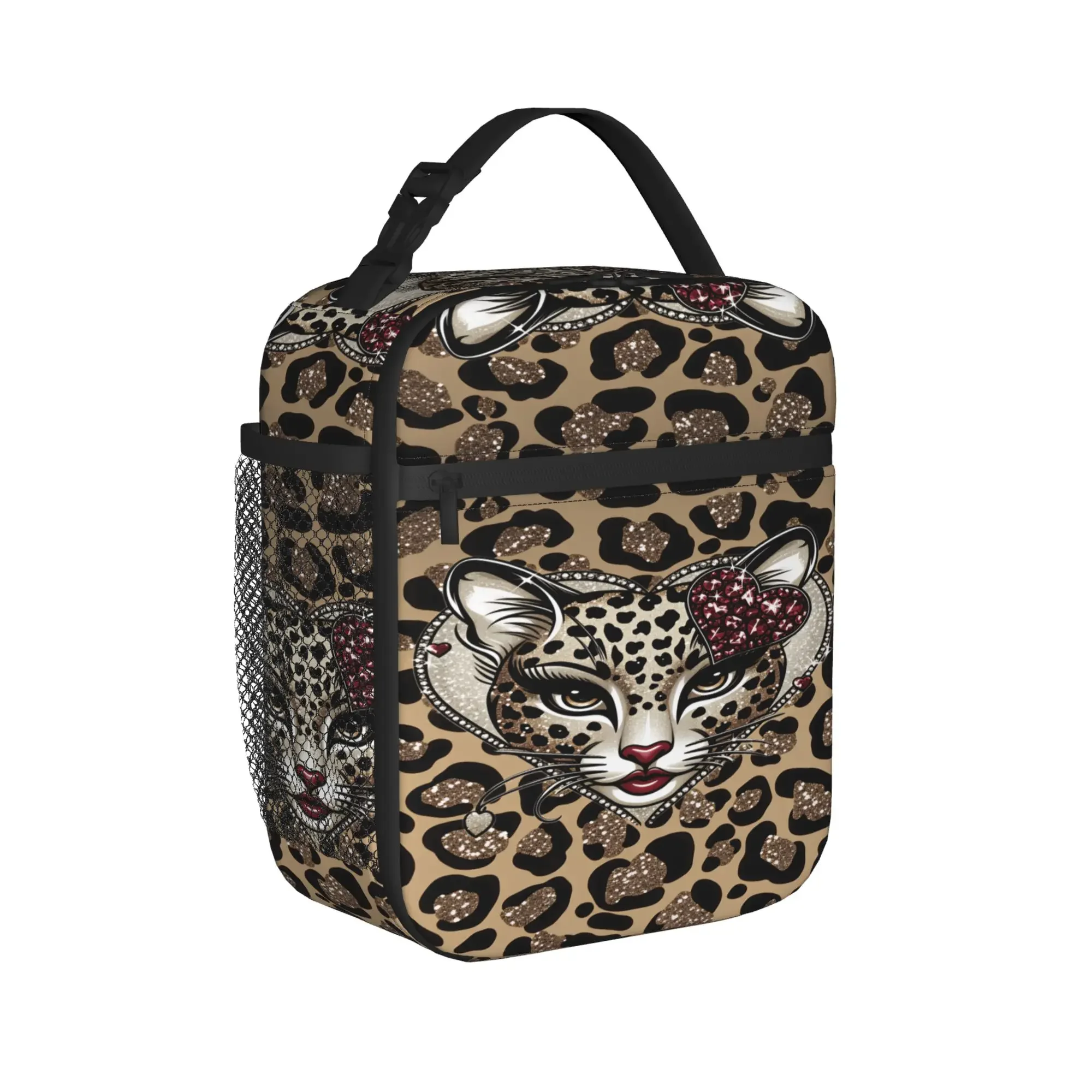 Leopard Print  Lunch Bag  Portable Insulated Lunch Box Adult Office Print Cooler Bag Vintage Oxford Tote Food Bags