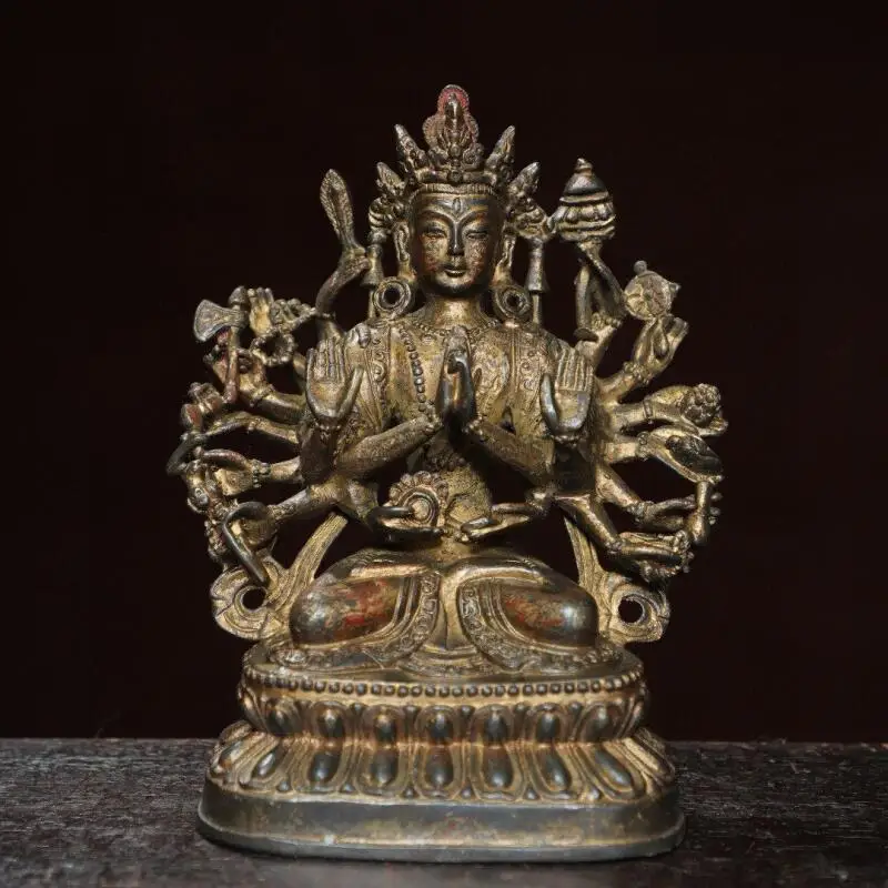 Antique Pure Copper Thousand Handed Guanyin Statue Ornament Zhunti Bodhisattva Buddha Statue Home Buddha Hall Worship Decoration