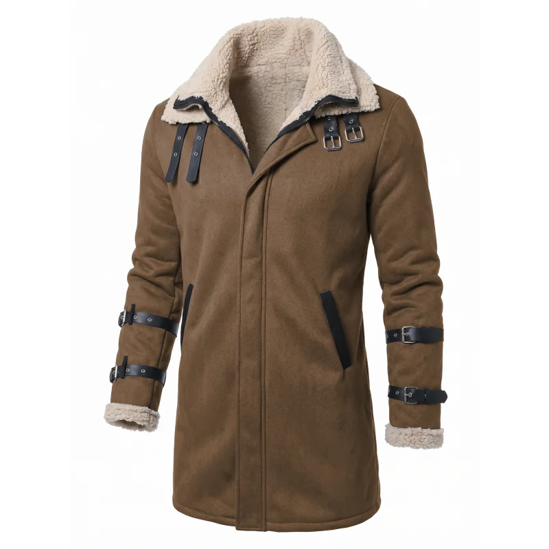 New Winter Windproof Jacket - Mid-length Warm Fleece Coat Double Collar Double-layered Outdoor Warm Coat Street  Mens Jacket