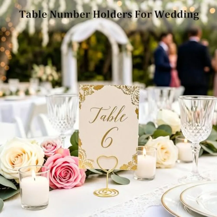20PCS Mini Table Number Holders, Heart Shaped Place Card Holder, Premium Photo Holders for Tables, Table Sign Holders Card Stan