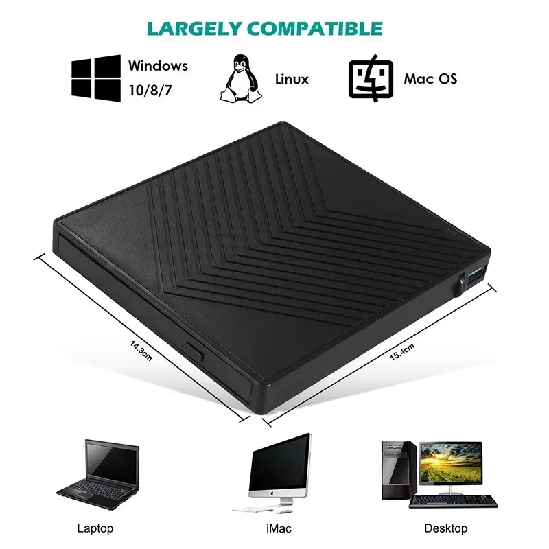 2022 New External DVD Drive USB 3.0 Portable DVD Drive Writer Burner Player 6in1 USB Type C SD/TF Card Reader Windows 10  Laptop