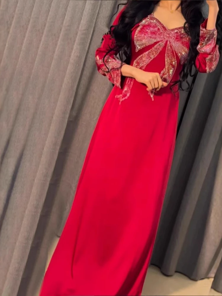 ホットダイヤモンド光沢のある高級中東ドバイローブローブ婦人服無地サテンドレス外国貿易春の新 Cw86801