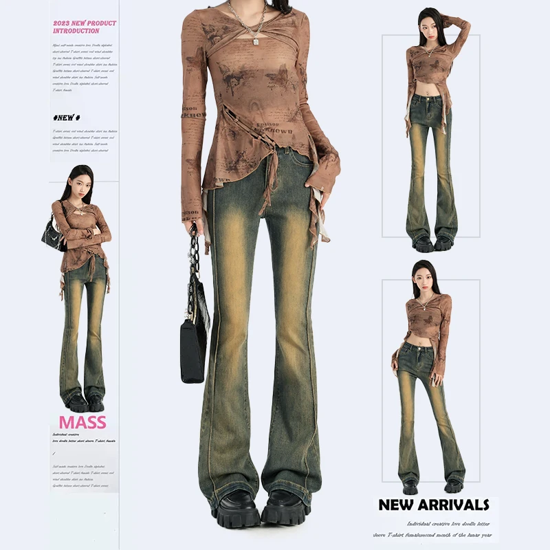 

2025 New American Style High Waist Slim Fit Flared Jeans for Women with Slight Stretch