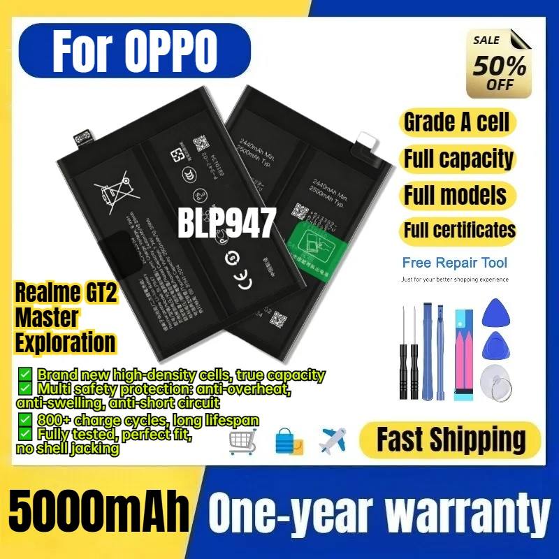 BLP947 for OPPO Realme GT2 Master Exploration Phone Battery 0 Cycle High Capacity Battery Replacement Bateria Grade A Cell Tools