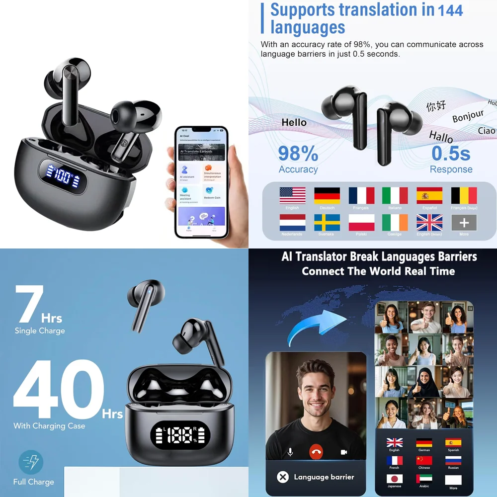 

Language Translator Earphone Wireless AI Language Translation Headphones with LED Display Clear Calls Earbuds Trending Products
