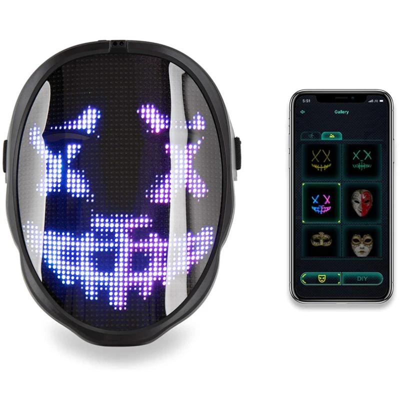 2023 Hot Selling Led Light Up Face Mask Glow Nightclub Party Mask by APP Control  Programmable LED Bluetooth Shining Mask