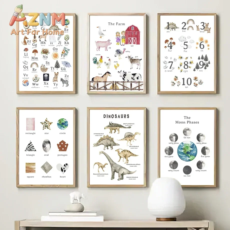Education Nursery Alphabet Number Solar System Weather Wall Art Canvas Painting Poster Print Wall Pictures Baby Kids Room Decor