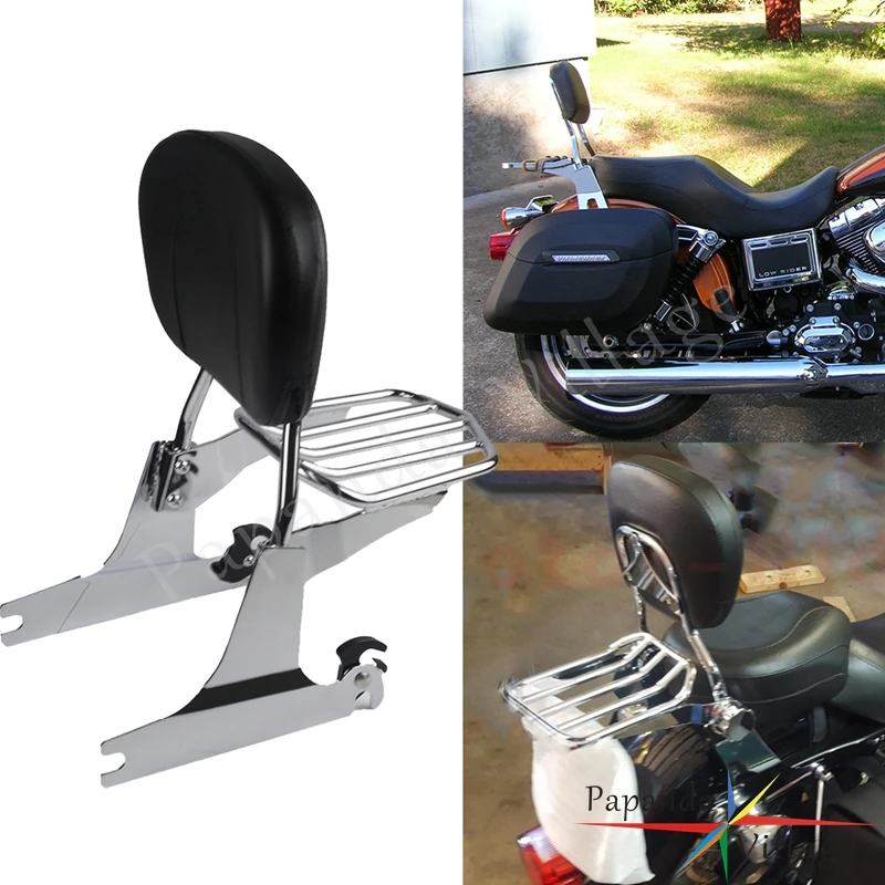 

For Harley Low Rider Street Bob Switchback FLD FXDB FXDL Motorcycle Chrome Detachable Backrest Sissy Bar Adjustable Luggage Rack