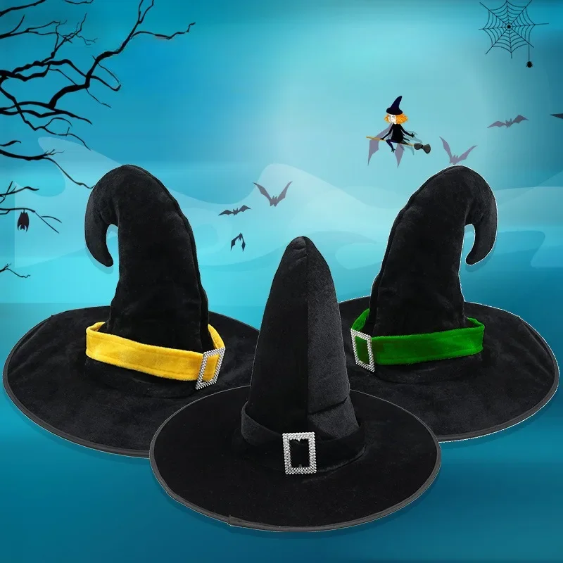 Foldable Plush Witch Wizard Elf Hat Fold Plush Witch Elf Wizard Hat Adult Kids Halloween Party Cosplay Hat Holiday Decor Prop