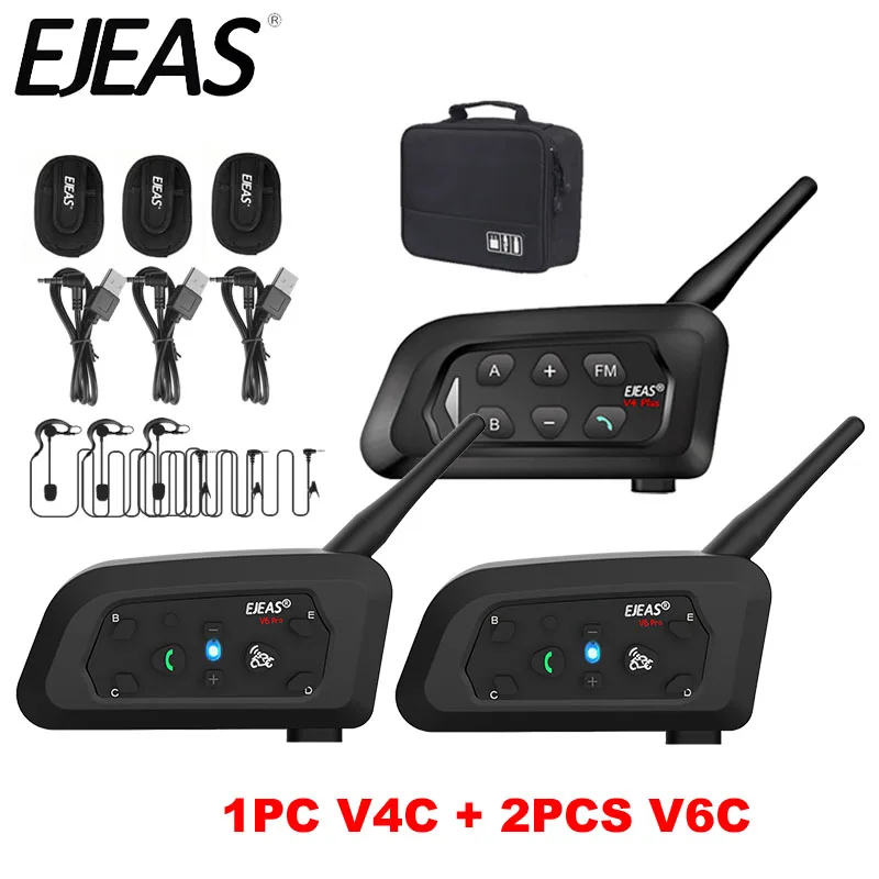 EJEAS V6C PROx2+V4C PLUS Football 3 Referee Intercom Headset 1200M Soccer Full Duplex Bluetooth Conference Interphone +Handbag