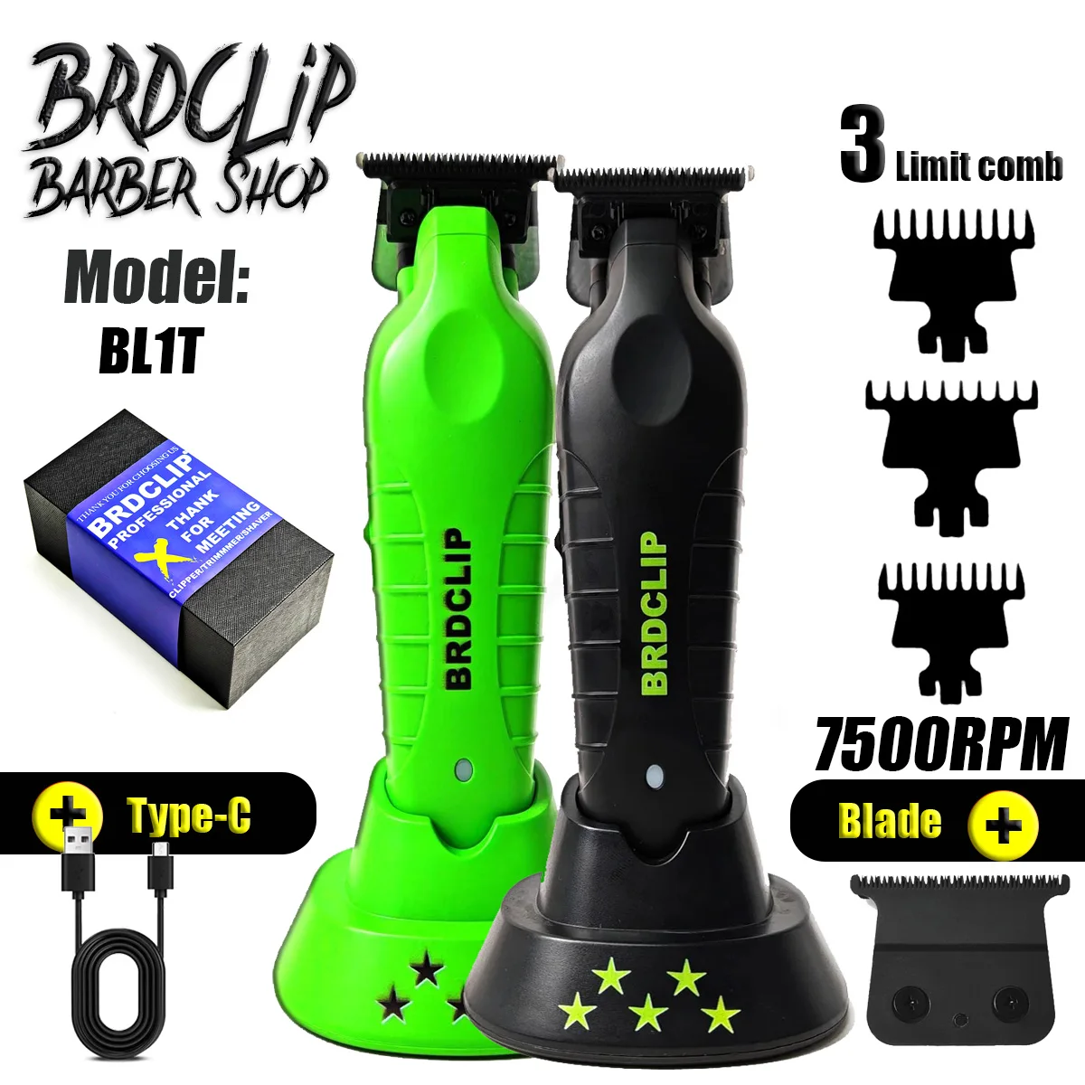 

BRDCLIP BL1T Professional Men's Carving Hair Trimmer Barber Finish Electric Clipper with Charger Stand Hair Cutting Shaver Set