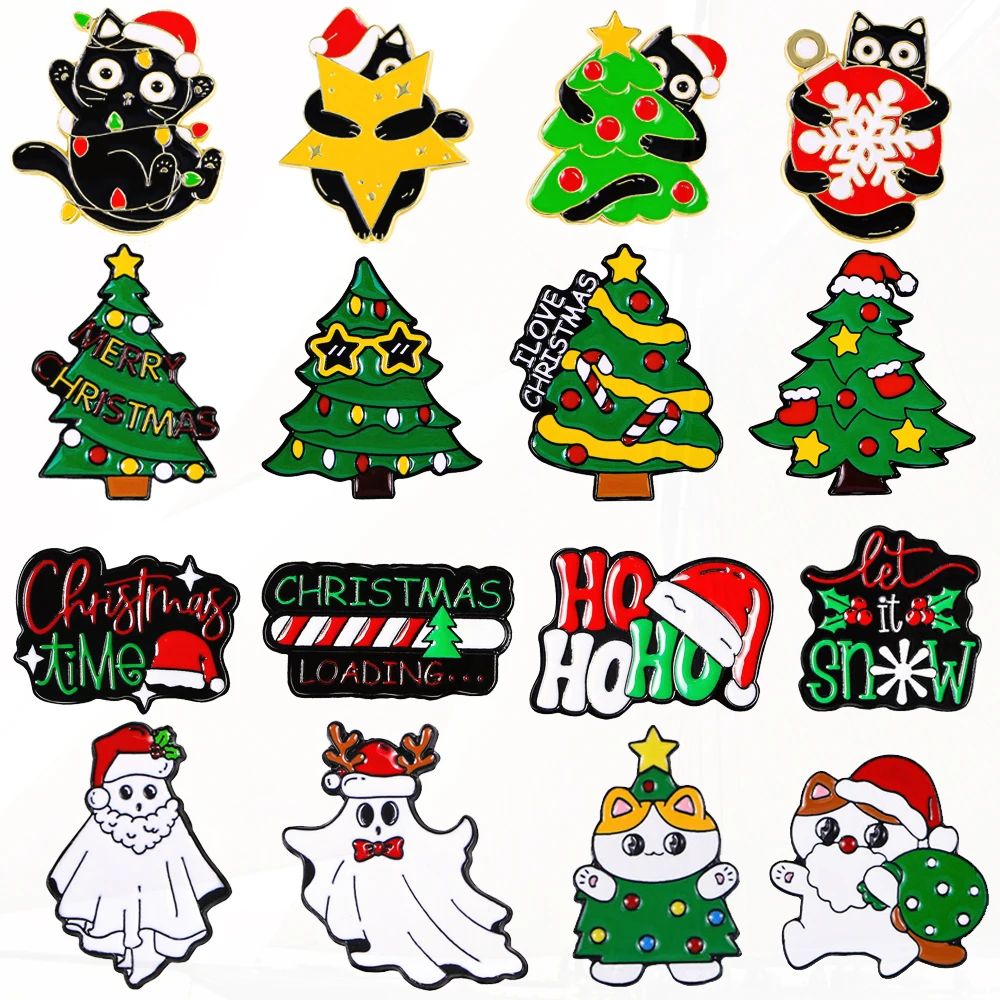 Albero Ginger Candy Man Santa Kitty Santa Hat Ghost Metal Badge Punk Animal Pins Gif Christmas Cartoon smalto Pin Christmas