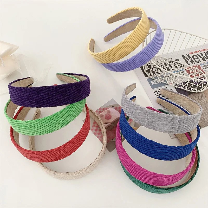 

Simple retro corduroy sponge headband, wide edge face wash and pressure hair headband, Korean version of girl's face small hairpin hair accessories
