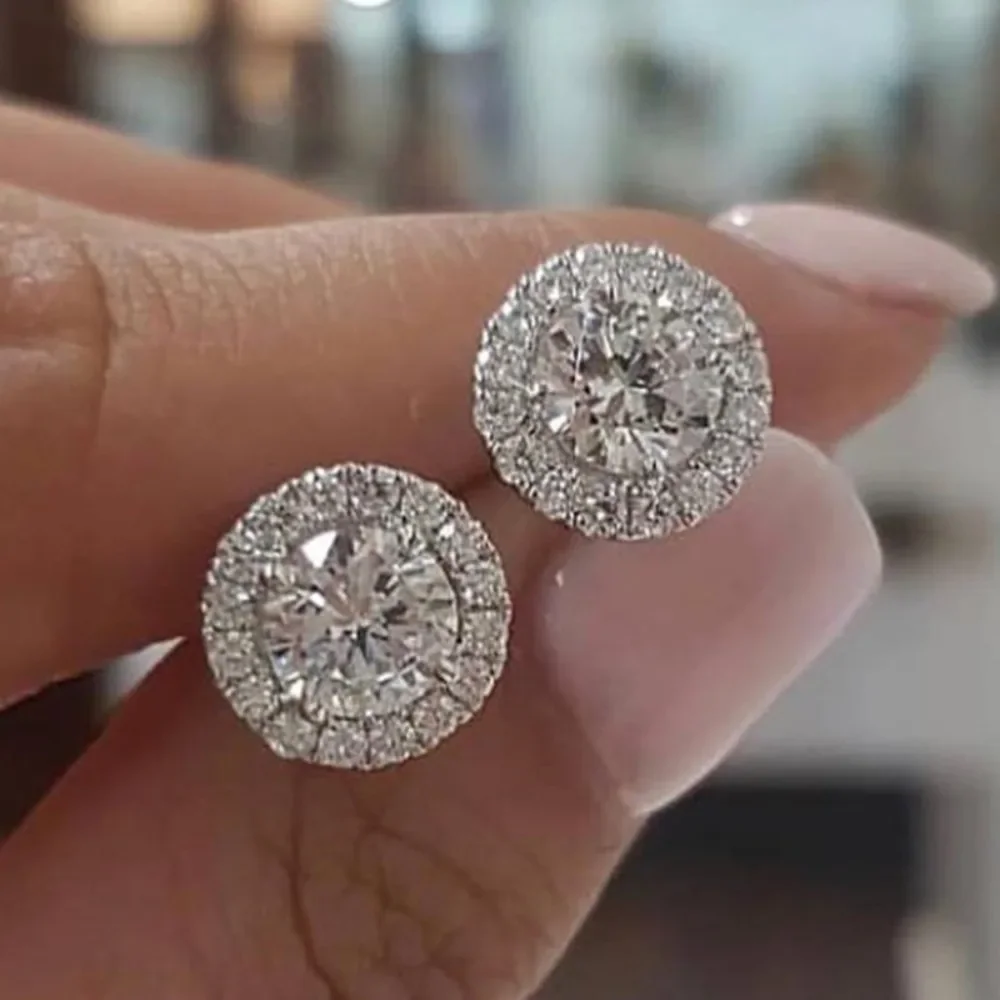 Pendientes brillantes y lujosos con botones De circón, pendientes redondos con vástago para Mujer, Aretes decorativos, Aretes De Acero De Inoxidable para Mujer, conejoьги