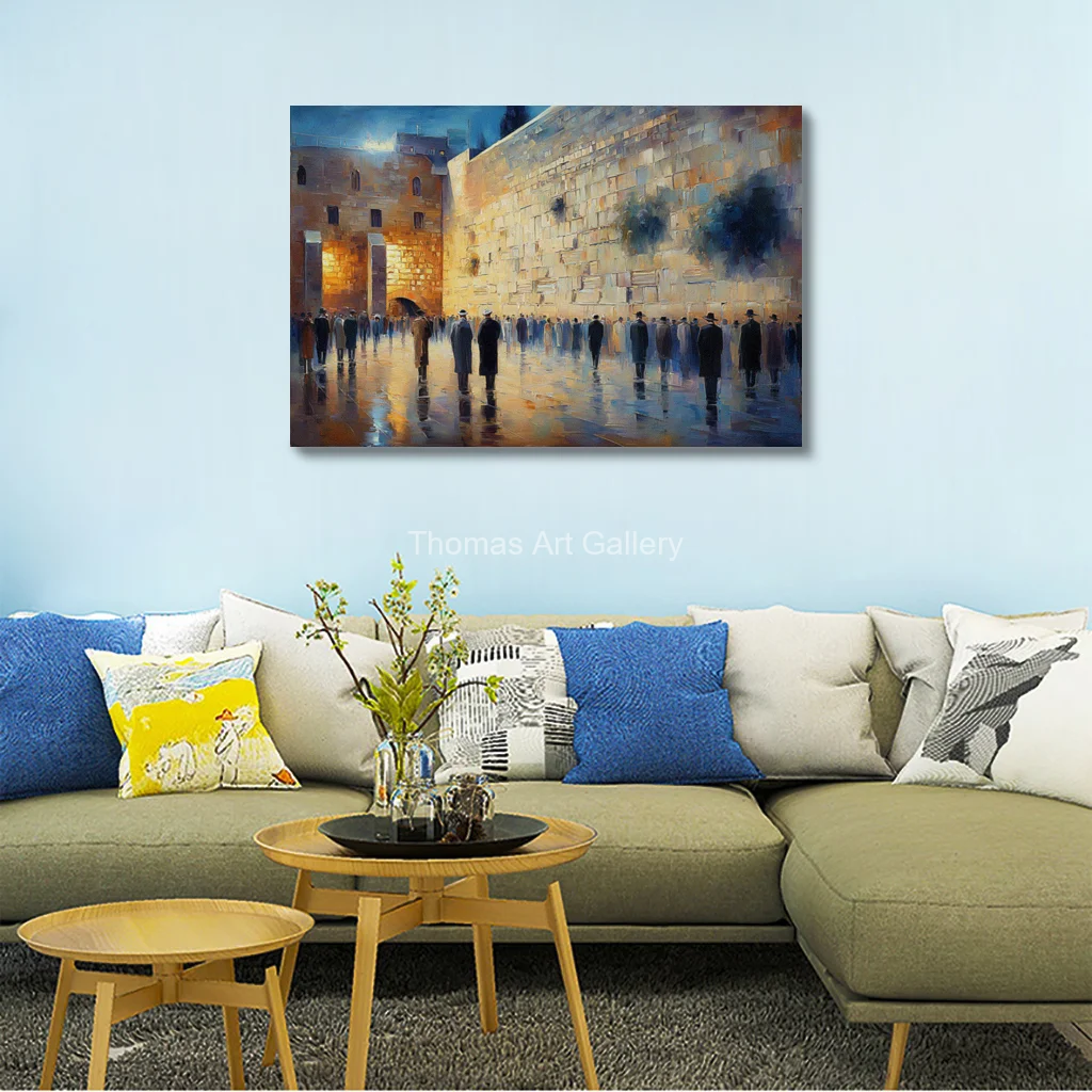 Panoramic Jerusalem Old City Canvas Art HD Print Holy Land Kotel Plaza Night Scenery Jewish Decor for Entryway Hallway Wall
