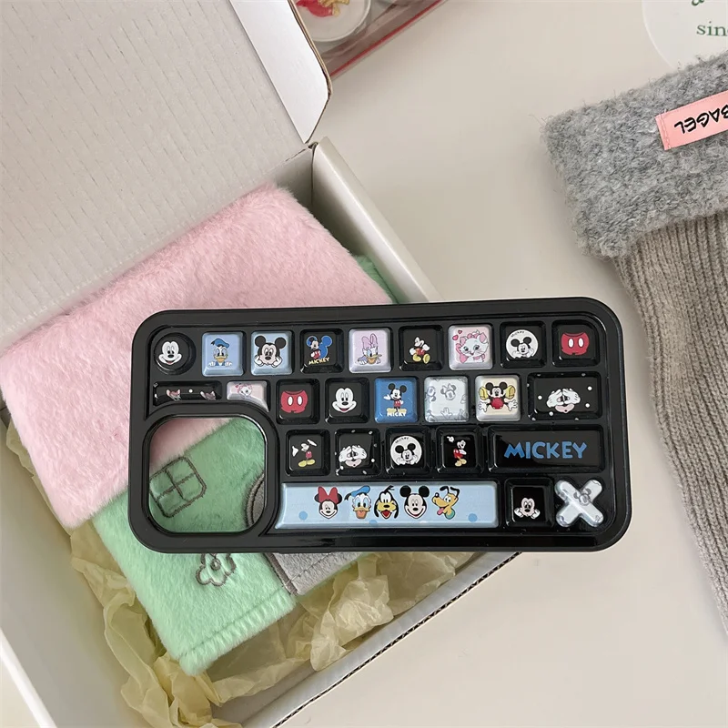 Cute Creative Cartoon Keyboard Mickey Minnie Disney Case For iPhone 11 12 13 14 15 16 Pro Max Donald Duck Daisy Keyboard Cover
