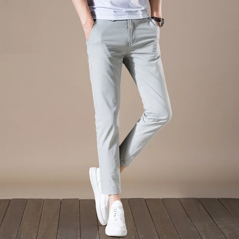 

Мужские повседневные брюки зауженного кроя, укороченные, модные, весенние, молодежные, в активном стиле, из хлопка, полиэстера и эластичных волокон