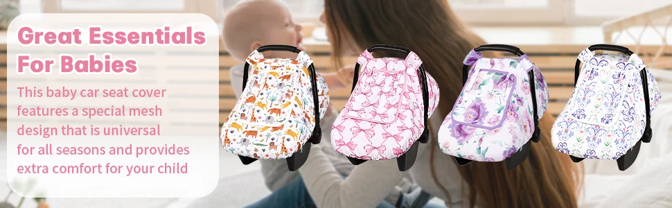 bow baby carseat cover with mesh window zipper cozy cover infant car seat cover all season