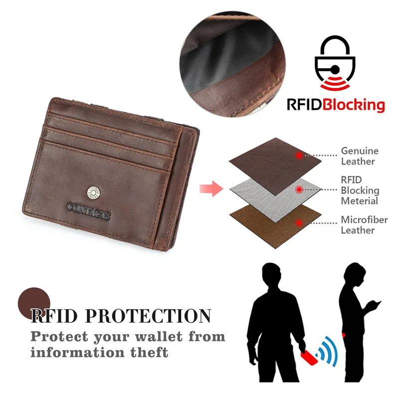 British Style  Anti-theft Brush Leisure Multi Functional Layer Cowhide Fashionable Leathers Magic Small Card Holder Male Wallets