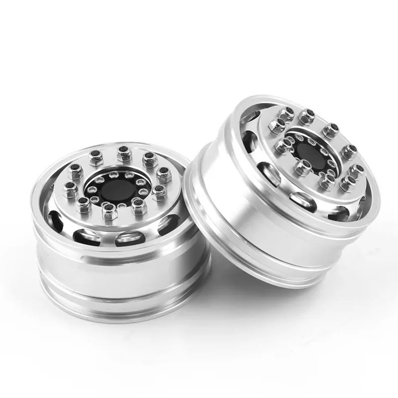 Metal Front Rear Wheel Rim Hubs for Tamiya Truck 1/14 RC Tractor Trailer Cargo Car Wheels Tires,Front 25Mm Unpower,2PCS