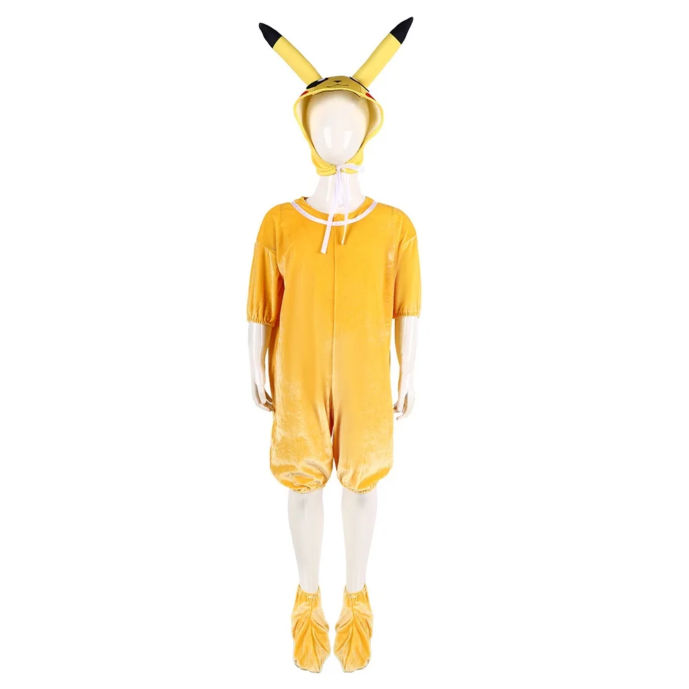 Pokemon Pikachu Yellow Jumpsuit with Cap Cosplay Costume Halloween Masquerade Carnival Party Costume Prop for Kids