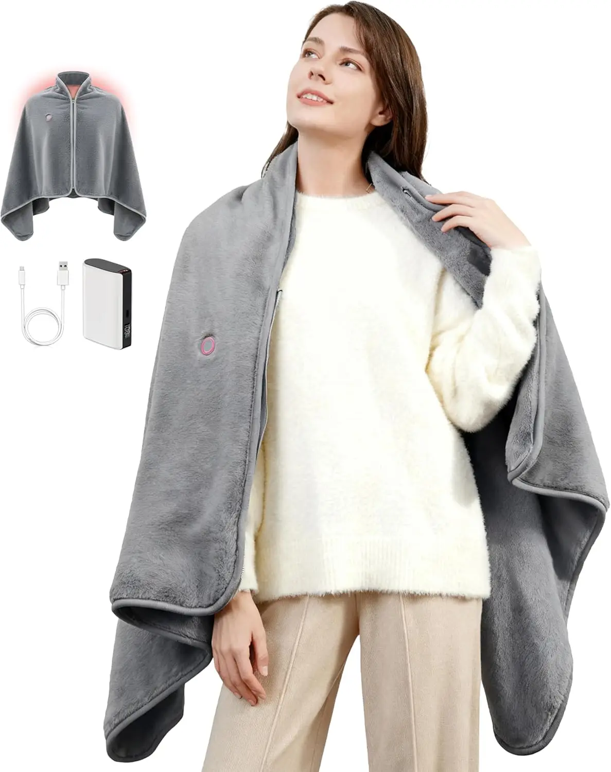 Manta calefactora inalámbrica recargable, manta portátil de piel sintética para sofá, oficina, Camping, viajes