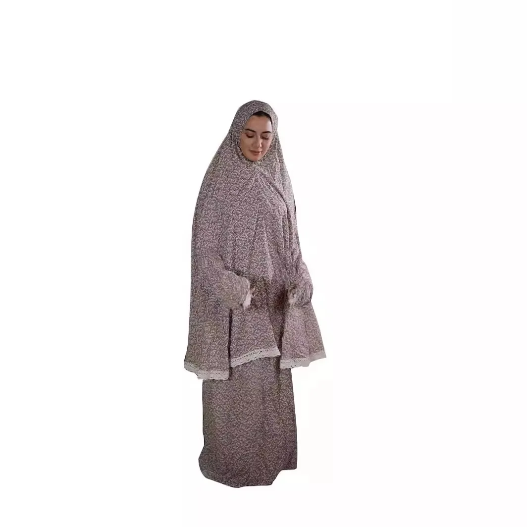 Robe de mode musulmane vêtements musulmans robe de prière islamique Ramanda impression femmes deux pièces prière Abaya dubaï femmes robes