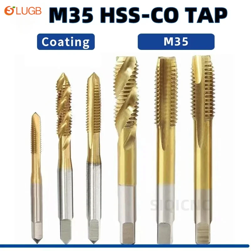 Metric M35 HSS Cobalt Tap Titanium Plated Straight/Spiral Flute Machine Thread For Metal M2 M2.5 M3 M4 M5 M6 M8 M10 M12 M14 M16