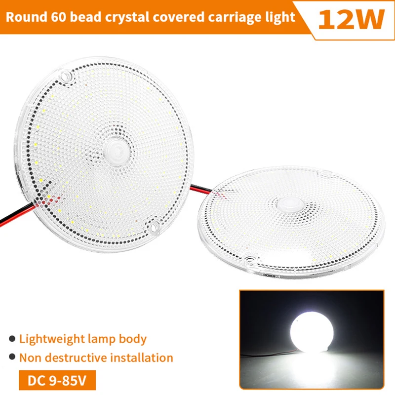 

High Brightness 60 LED Round Truck Interior Light Transparent Switch RV Camper Light 9-85V Car Trunk Lamp