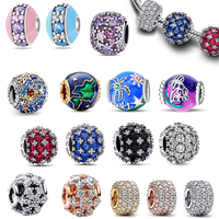 Hot Sale Sparkling Blue Star Pave Colorful Charm Fit Original Bracelet 925 Silver  Pendant Charm Fit Women Original Bracelet