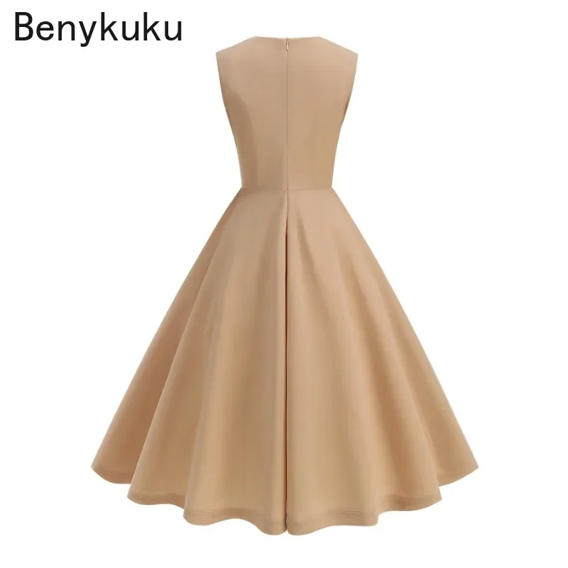 Solid Ruched Front 1950s 60s Vintage Elegant Dresses for Women Retro Clothing 2025 Sleeveless Sweetheart Neck Prom Party Dress