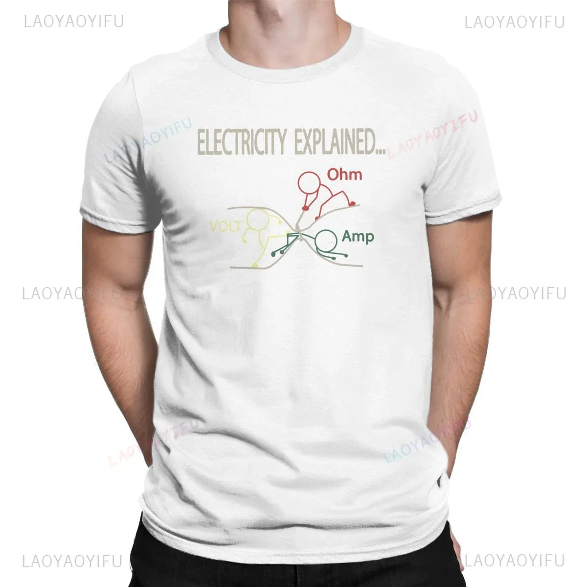 Ohm's Law Vintage T-shirt fun electrician explains patterned street fashion crewneck for men  letters printed T-shirt tops