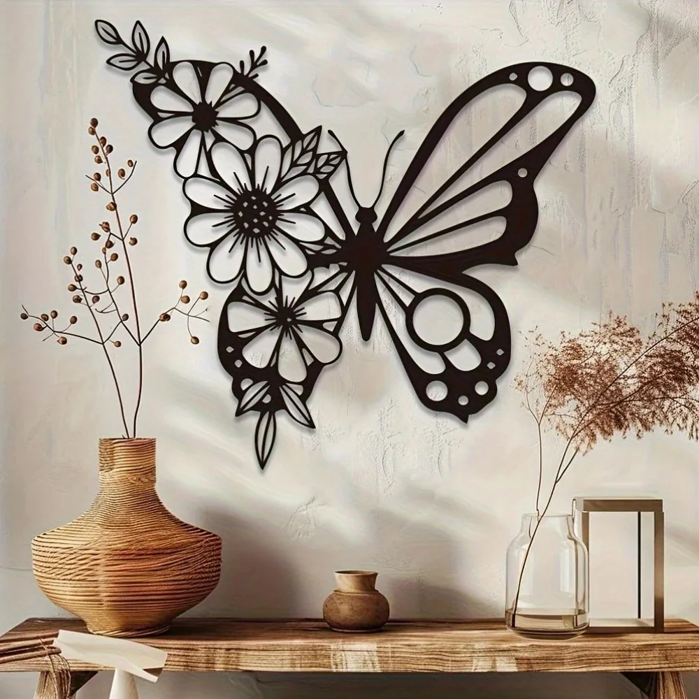 Vintage Art Deco Aluminum Wall Art 12x16 Inch Waterproof Durable Metal Butterfly Daisy Decor For Home Office Living Room
