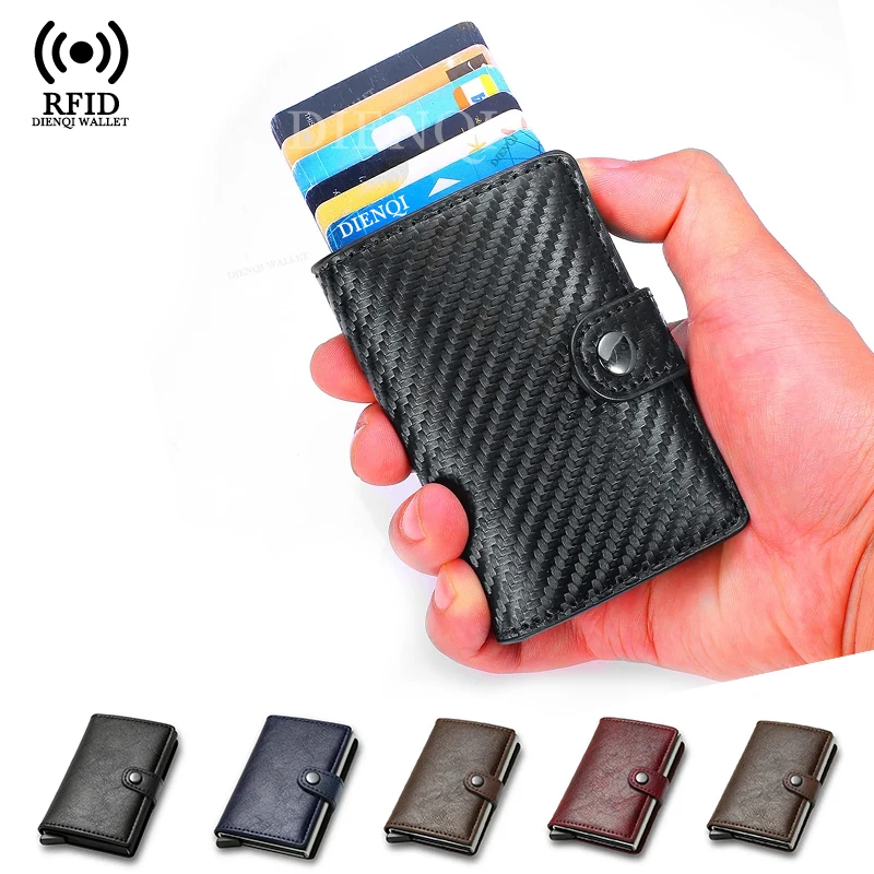 RFID-Geldbörse Maßgefertigter Kreditkartenhalter aus Kohlefaser Smart Bankkarten-Etui Pop-up Metallgehäuse Schlanke Geldbörsen für Herren mit Verschluss