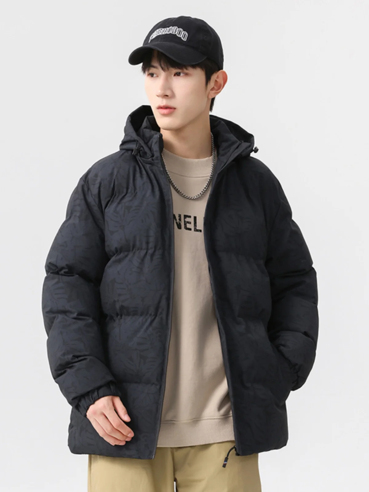 

Winter Thiened Men's Cotton Jaet Hooded Bread Sle Warmth Outerwear Casual Loose Fit Polyester Fabric Youthful Sle