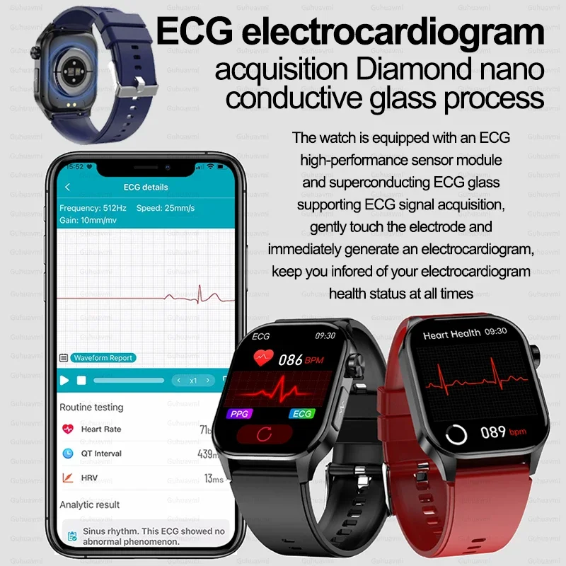 Nuevo reloj inteligente de salud de glucosa en sangre para hombres ECGPPG presión arterial lipides ácido úrico IP67 impermeable deporte Bluetooth