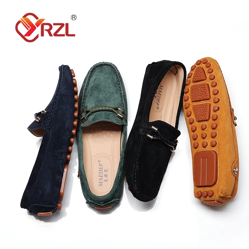 YRZL Suede Loafers Men Size 48 Casual Fashion Mens Shoes Lightweight Soft Genuine Leather Moccasins Slip on Shoes for Men