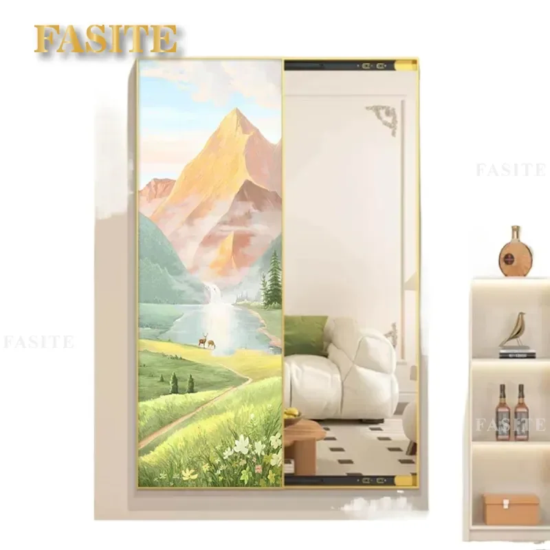 For Hidden Entrance Push Pull Full Body Mirror Decorative Painting High End Cream Style Bedroom Dressing Wall Hanging Art