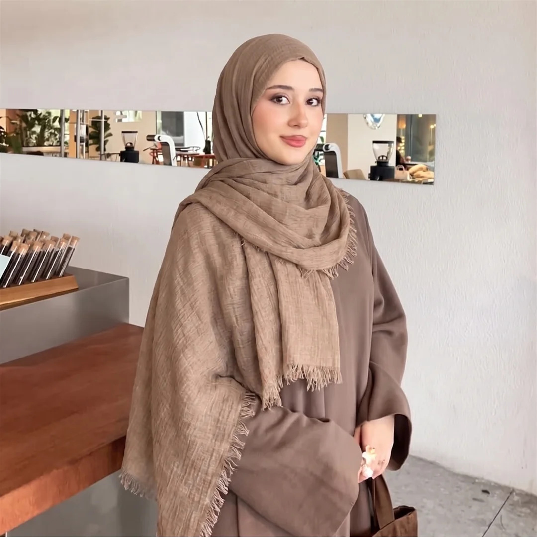 Women Big Size Plain Solid Cotton Rayon Crease Hijab Scarf Lady High Quality Wraps and Shawls Musulman Headband Islamic Turban