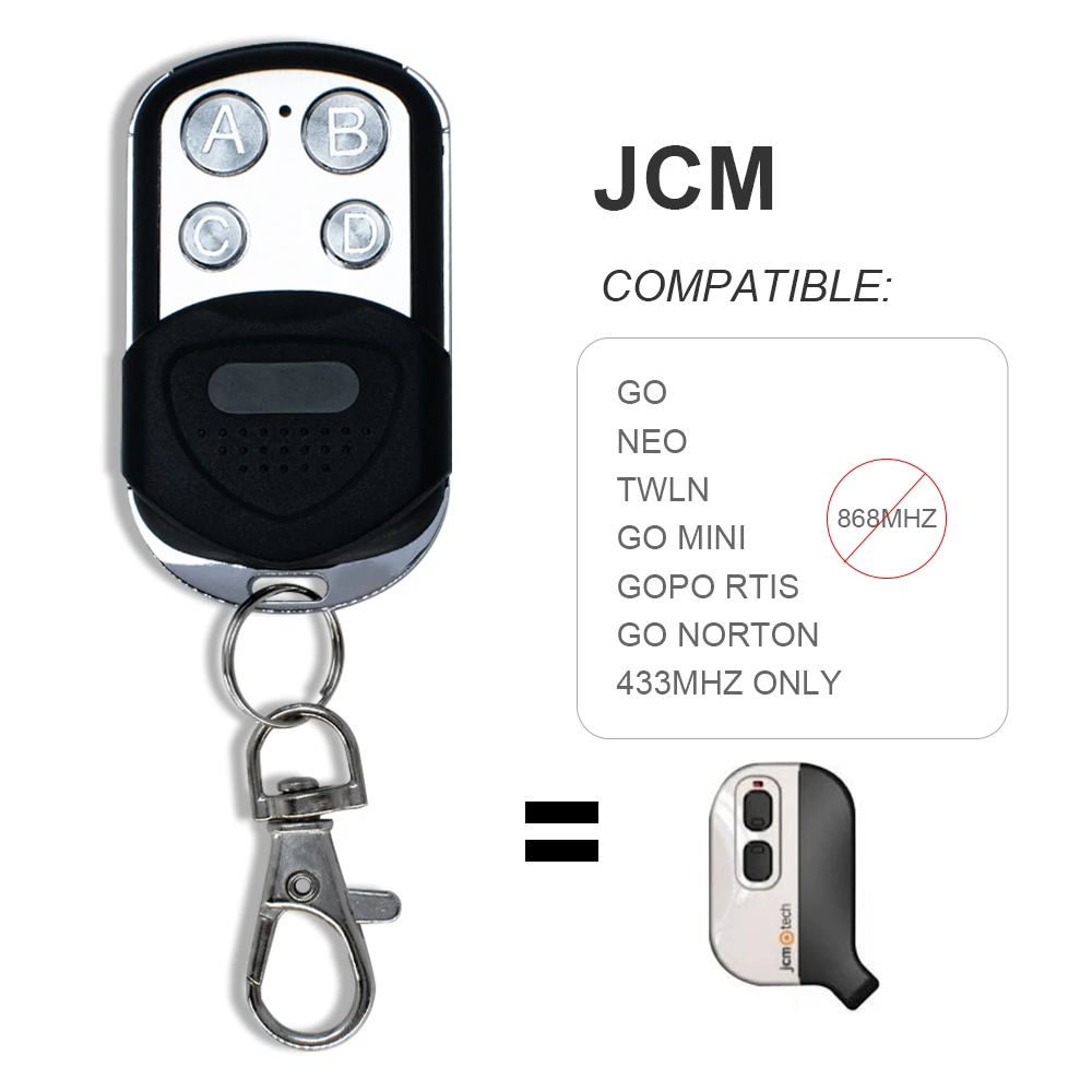 JCM-Remote Control for Garage Door Opener, Gate Hand Transmitter, JCM NEO RC1 RC2 RC4 TWIN-R MINI 433.92MHz Rolling Code