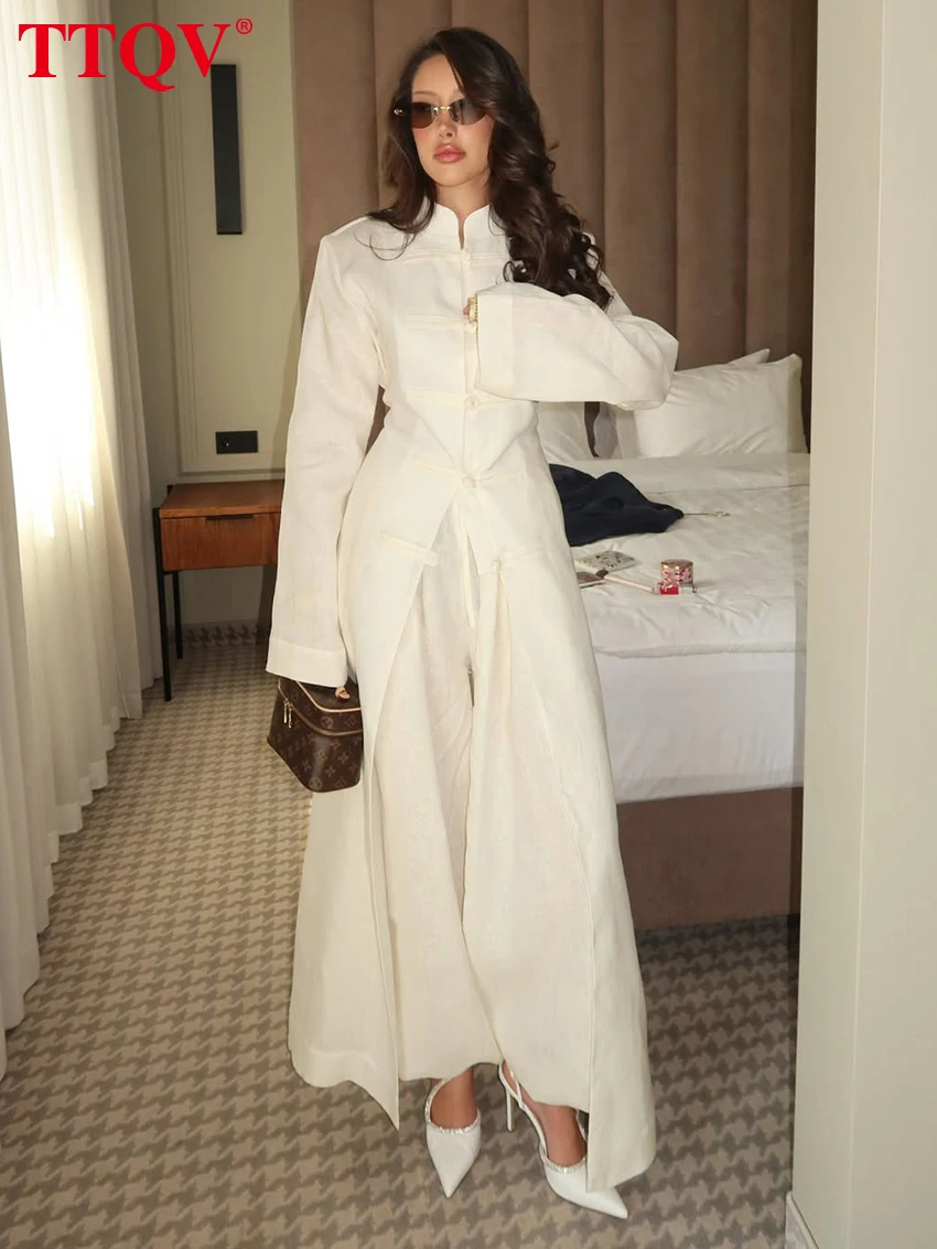 

TTQV Fashion Loose White Cotton Skirt Sets Woman 2 Pieces 2026 Elegant Long Sleeve Shirt With High Waist Long Skirt Set Female