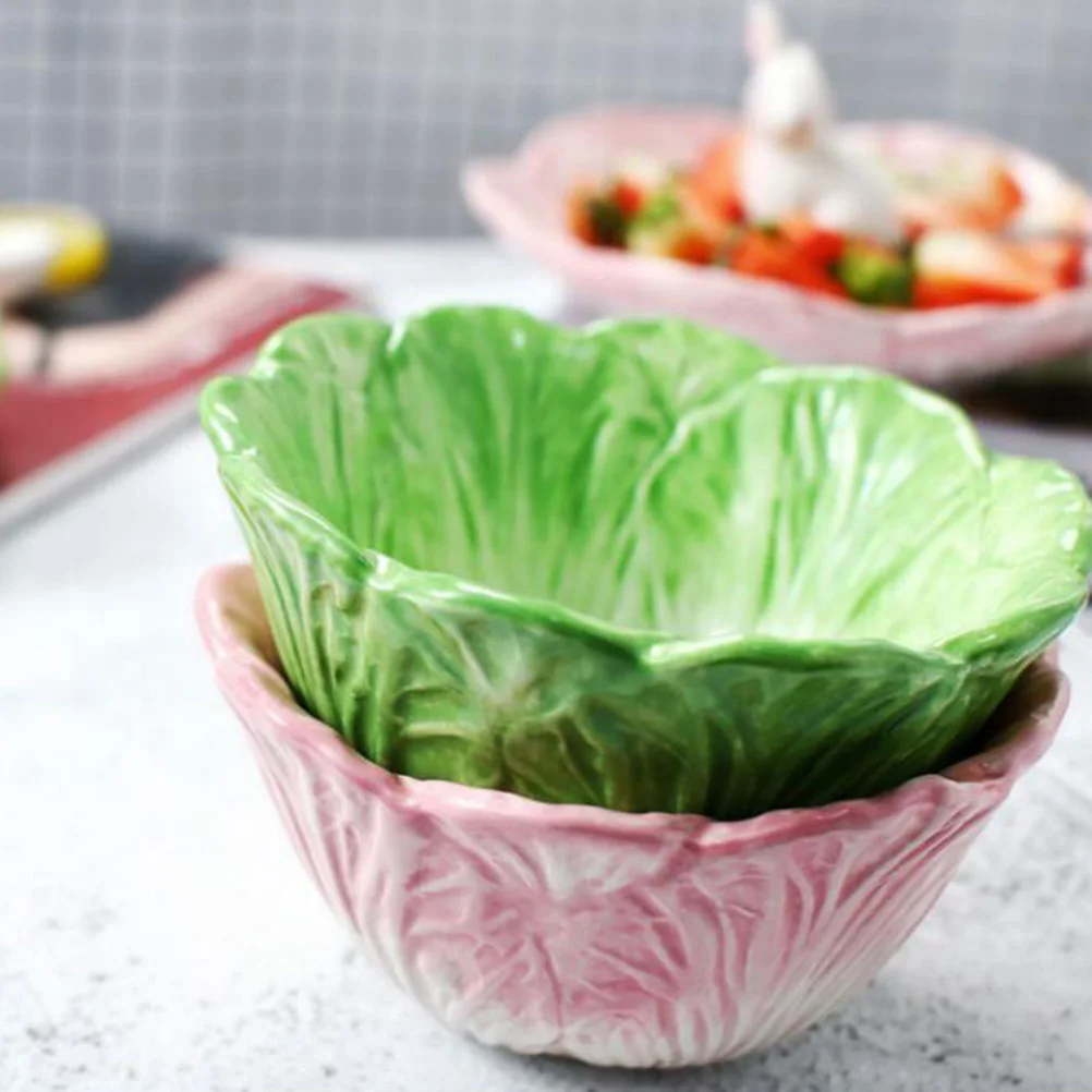 Cuenco de cerámica rosa con diseño de repollo para niños, borde liso para arroz, sopa, fideos, cereales, plato de aperitivos versátil para bodas y Barras