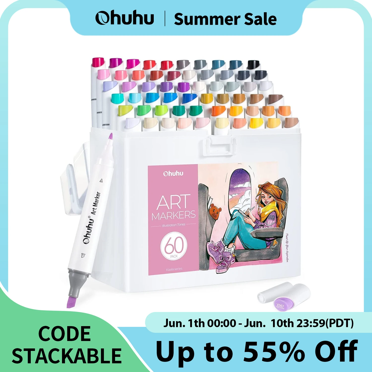 Ohuhu Kaala ensemble de stylos marqueurs de couleur marqueurs d'art à l'alcool rechargeables double pointe croquis dessin Manga fournitures d'art scolaires