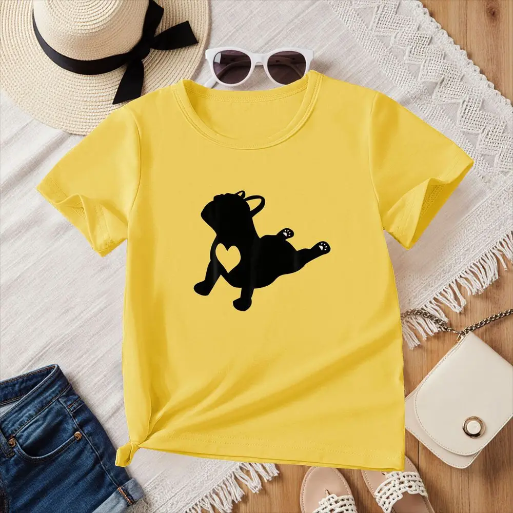 French Bulldog Yoga Pose Graphic T-Shirt Summer Short Sleeve Cute Dog Print Workout Gift Free Delivery Shipping Clothes Woman